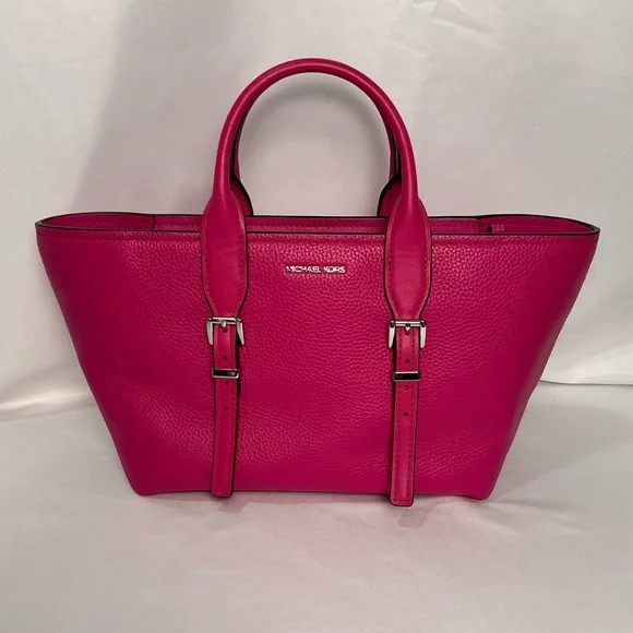 Michael Kors Wild Berry Fuchsia Medium Leather Satchel Bag NEW - Picture 3 of 12